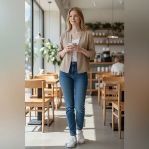 Tan Blazer with Rolled Sleeves